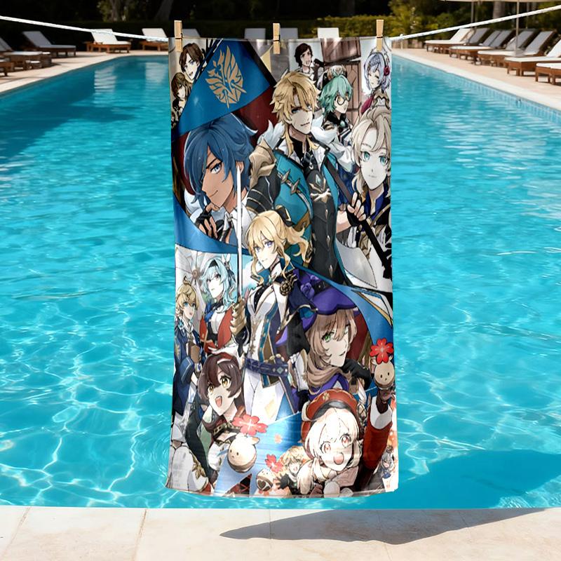 Genshin Impact Print Beach Towel Design, Soft, Lightweight. for Home Bathroom, Spa, Pool, Yoga, Surfing, Camping, Gift for Family, Friend