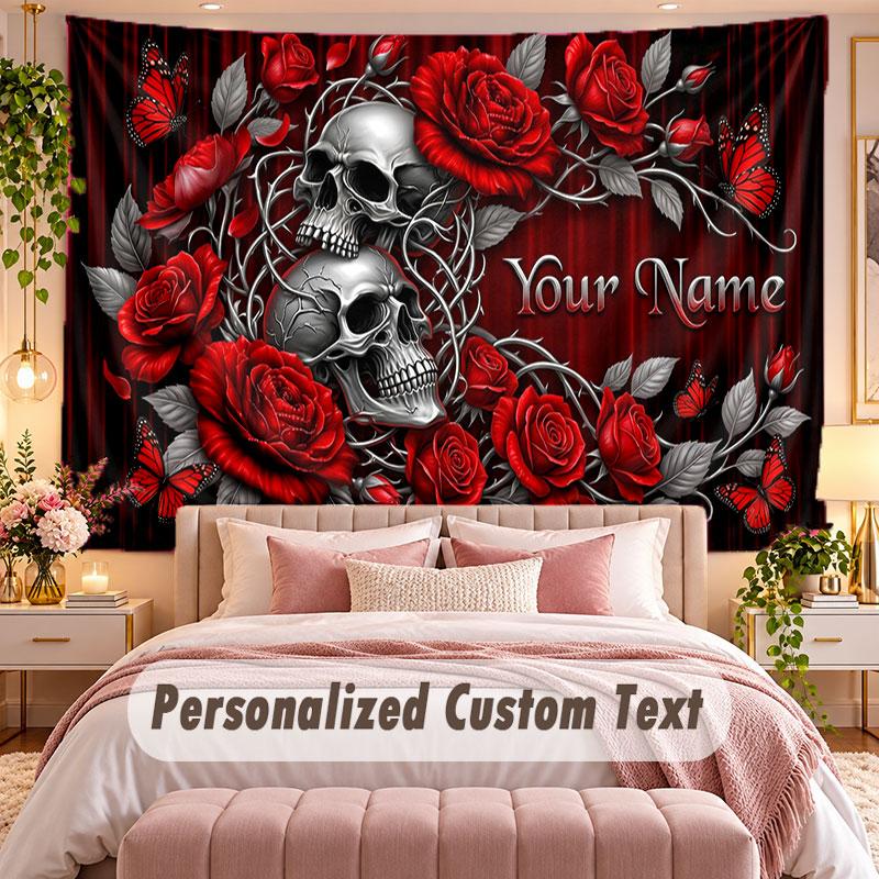 Skull Gothic (23) Theme Wall Tapestry Customized With Name Text Personalized Hanging Tapestry For Bedroom Living Room Decor