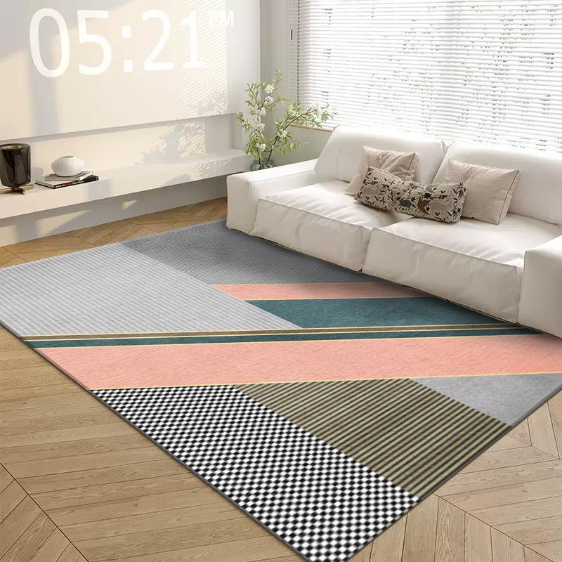Simple Geometric Lines Imitation Cashmere Carpet Planting Bedroom Velvet Flat Replacement Bedside Blanket Tatami Floor Mat Living Room Table Blanket