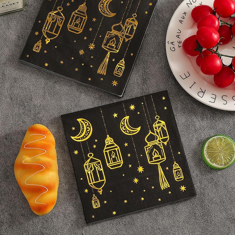 Ramadan Moon-Patterned Napkin Ramadan Gathering Tableware Eid Mubarak Kitchens Supplies Ramadan Festival Party DIY Decoration