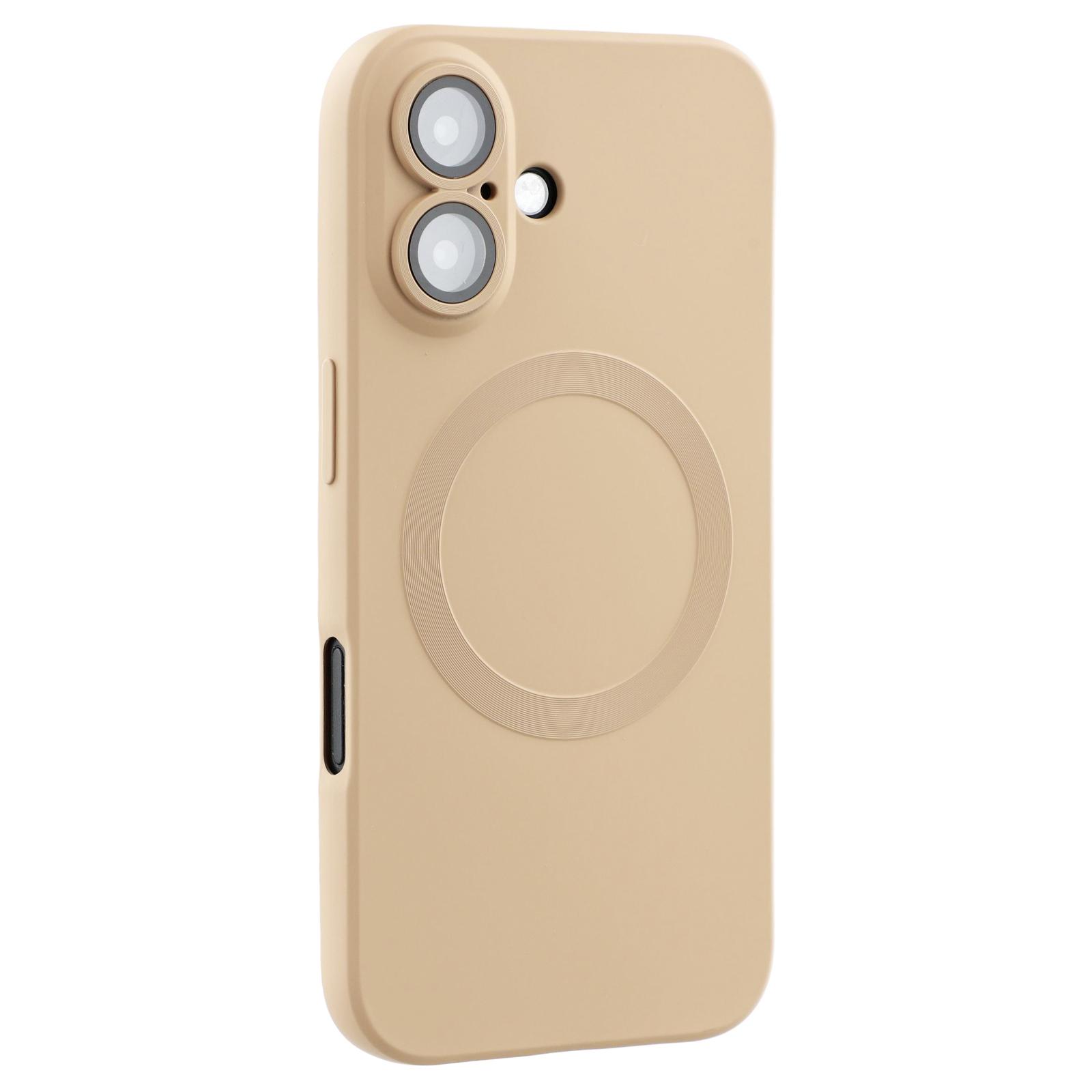 

For iPhone 16 Plus Case Compatible with MagSafe Liquid Silicone Phone Cover with Tempered Glass Lens Protector Desert Gold