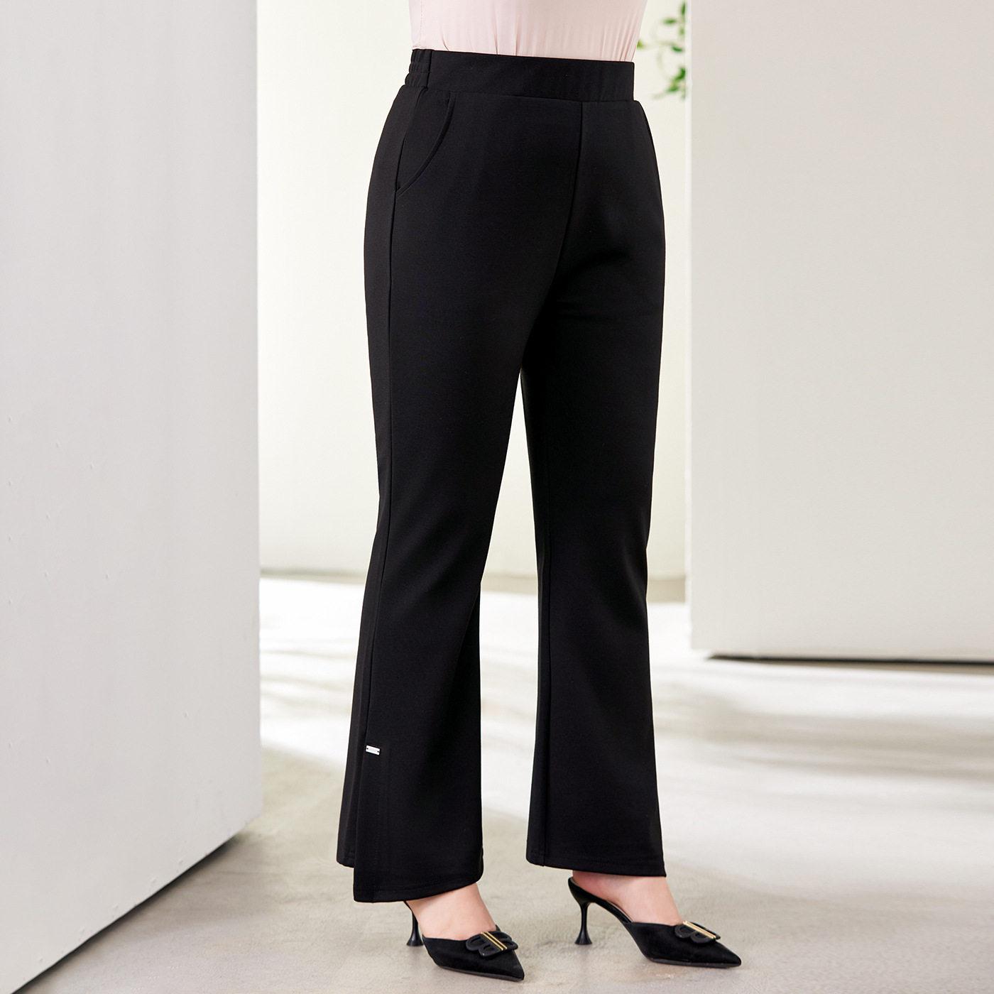 

Plus Size Black No-Iron Micro-Flare Split Ankle Trousers for Curvy Girls - High-Waisted Spring Slimming Commuting Pants 7XL (Recomm. 210-240 jin)