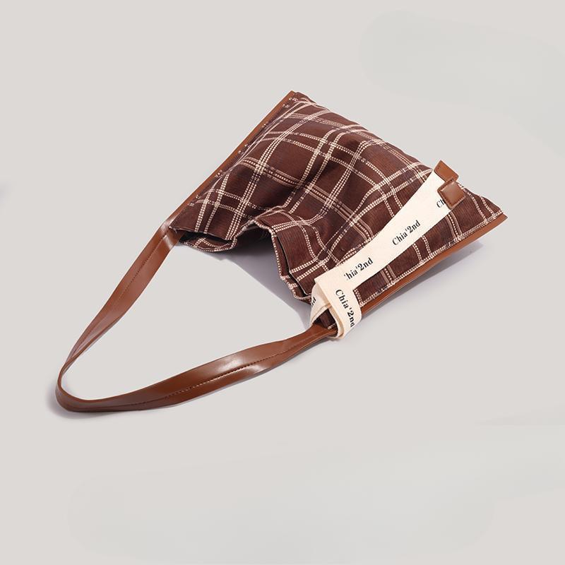 Commuter One-shoulder Tote Bag for Women In Autumn and Winter Casual Versatile Plaid Large Capacity Bag