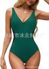 New straps, tight-fitting women's one-piece slim-fitting belly women's deep V-neck color matching back lace-up swimsuit
