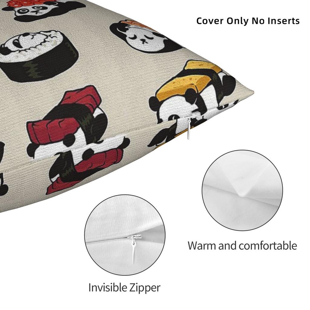 Sushi Panda Square Pillow Case Food Cushion Cover Vintage Polyester Decorative Throw Pillow Case Cover For Home 40*40Cm