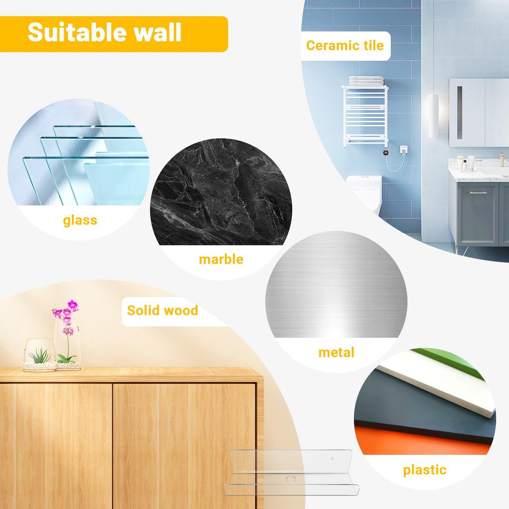 2PCS Clear Acrylic Wall Shelf Floating Book Shelves For Wall, Display Wall Shelves For Bathroom, Bedroom, Kitchen