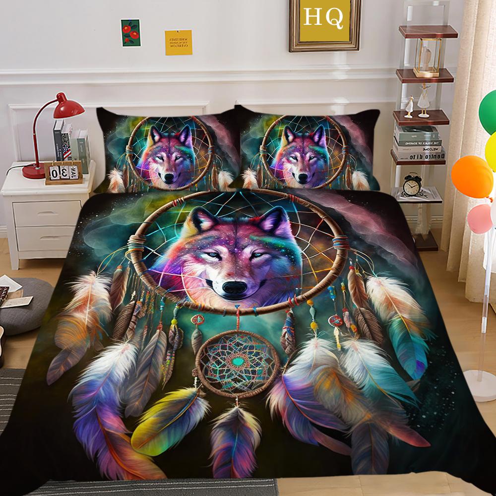 3D Wolf Printing Comforter Cover Set Double Size Microfiber Bedspreads Boy Teen Fashion Home Textiles