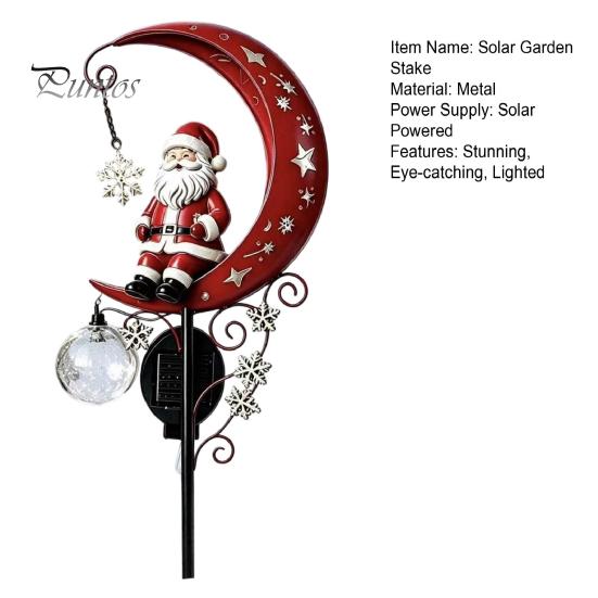 Holiday Pathway Decoration 31 Inch Solar-Powered Christmas Garden Stake Light, Santa Claus On A Moon LED Decorative Yard Light with Snowflake