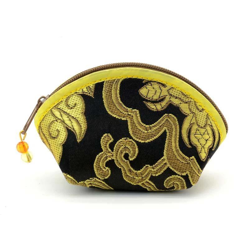 Chinese Brocade Jewelry Pouch Exquisite Handmade Embroidery Zipper Closure Small Storage Bag for Rings Earrings Necklace
