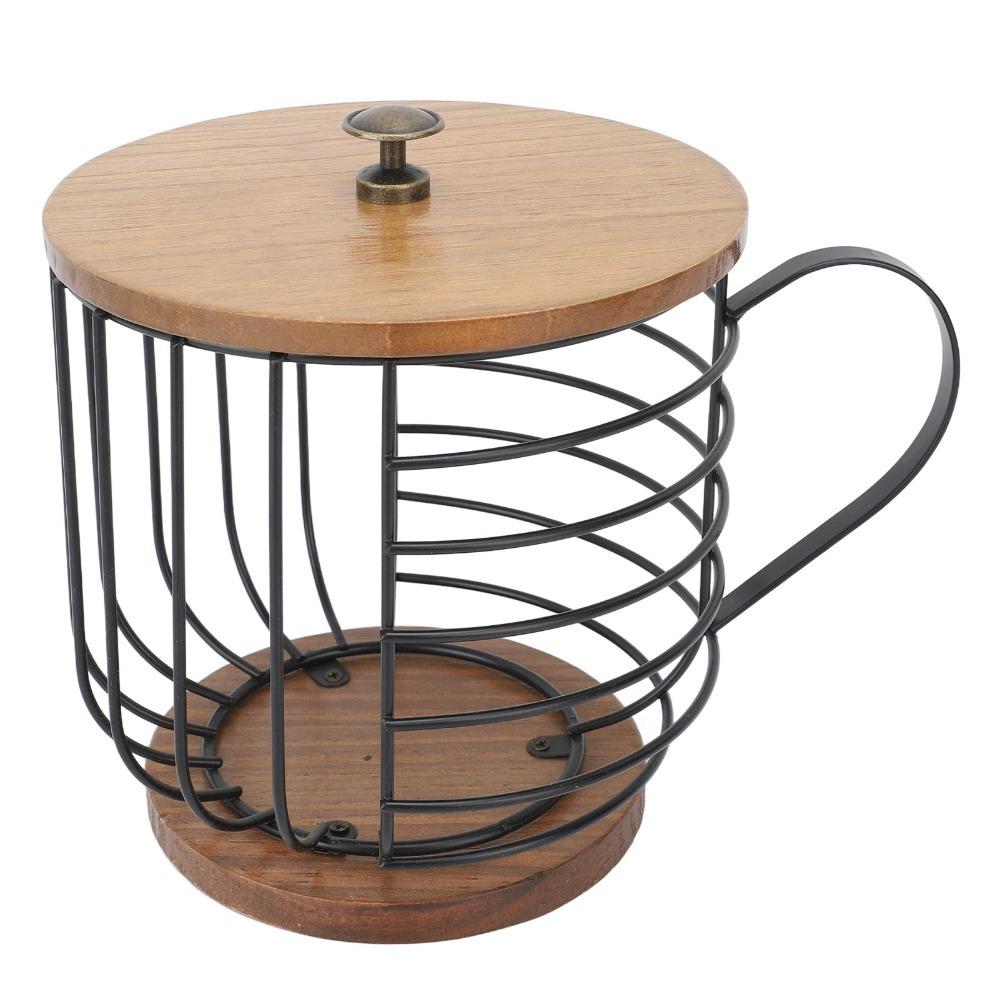 Wooden Base Coffee Pod Holder With Lid Space Saving Coffee Pods Storage Organizer Large Capacity Wire Construction