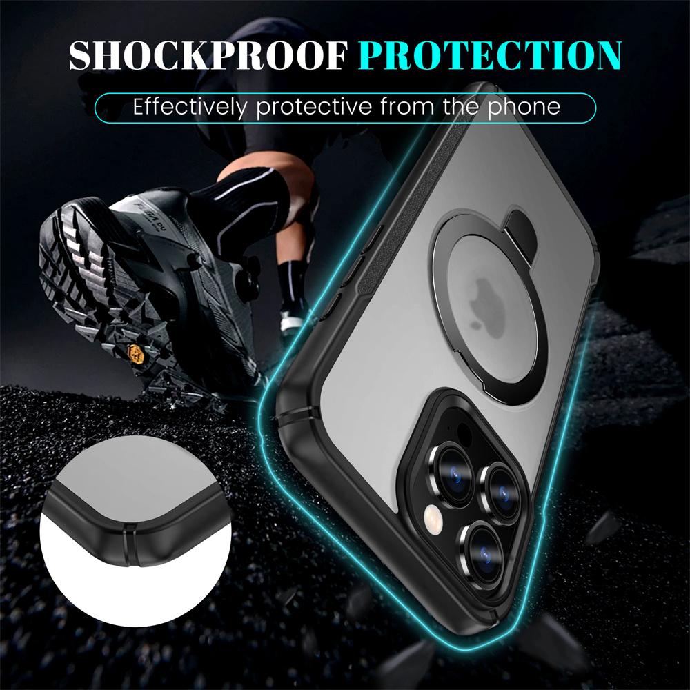 Wireless Charger Magnetic Protective Ring Holder Phone Case for IPhone 16E 16 15 13 12 Pro Max 14 Plus 11 XR Kickstand Cover