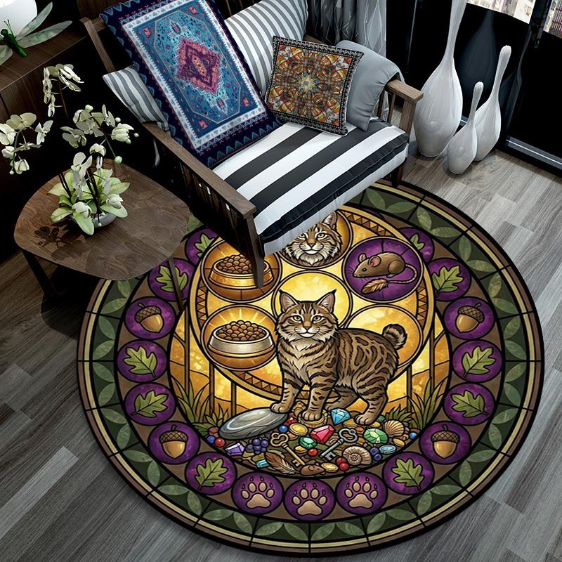 Cat Nature Symbols Round Area Rug Under Office Chairs Bedroom Living Room Home Decor 80cm x 80cm