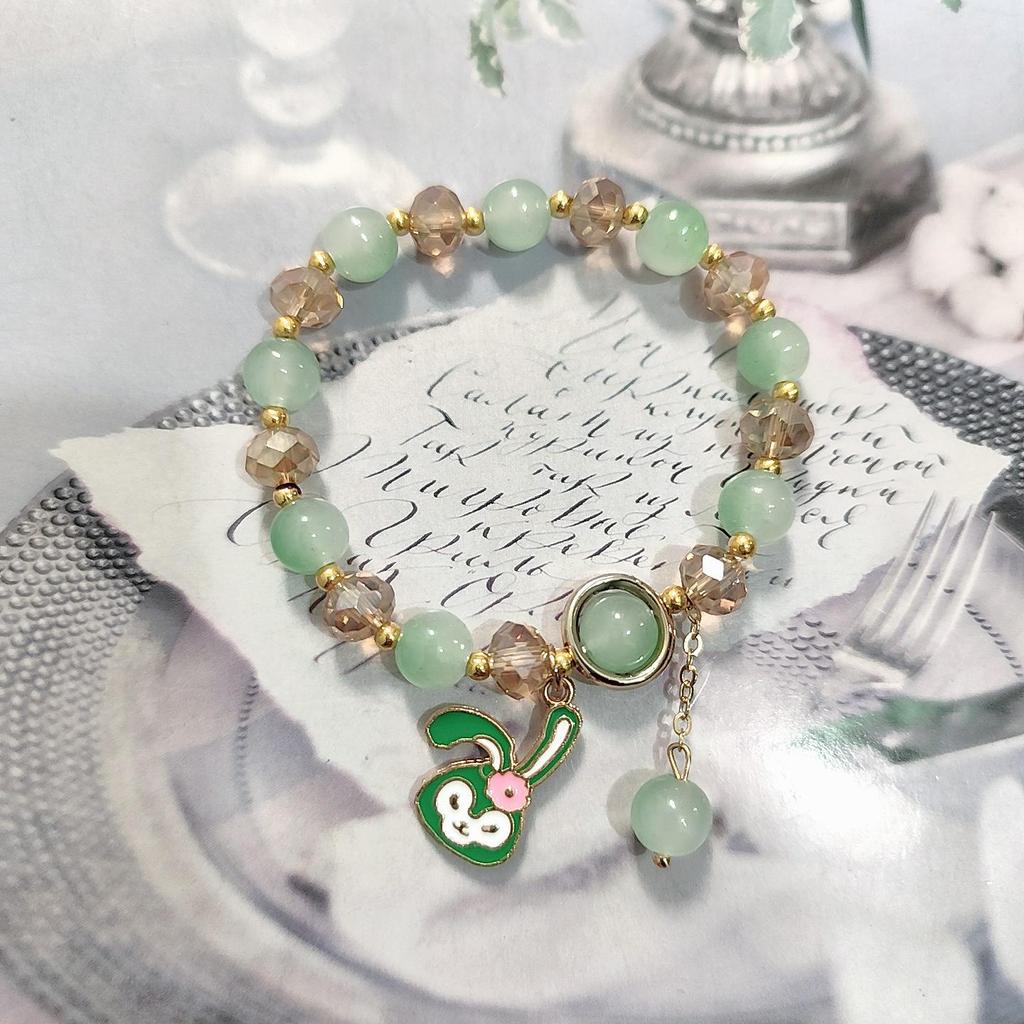 Forest Butterfly Glass Bracelet with Ice-Cracked Flower Beads