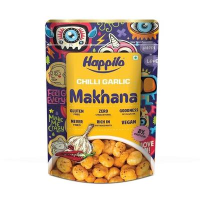 Happilo Premium Super Snack Makhana Chili Knoblauch 60g, Geröstete Fuchsnuss Gesunder Snack Kalorienarm Glutenfrei und Vegan