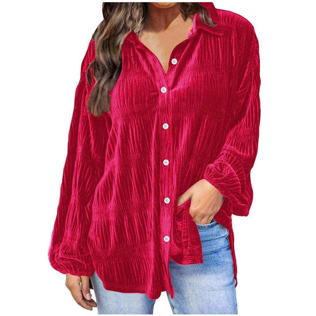 Women's Loose Fashionable All-match Gold Velvet Solid Color Long-sleeved Tops Casual Shirt