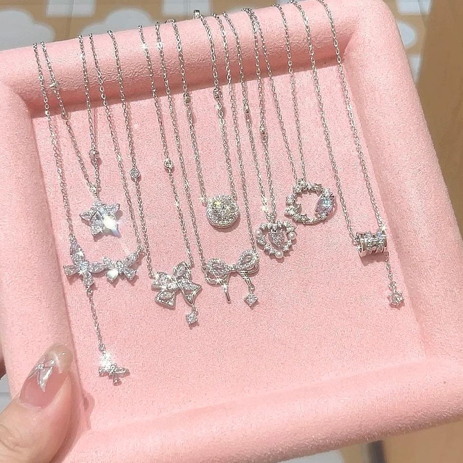 S925 Sterling Silver Zirconia Diamond Necklace for Women - Light Luxury Korean Style Clavicle Chain, Cute & High-End Fashion Accessory