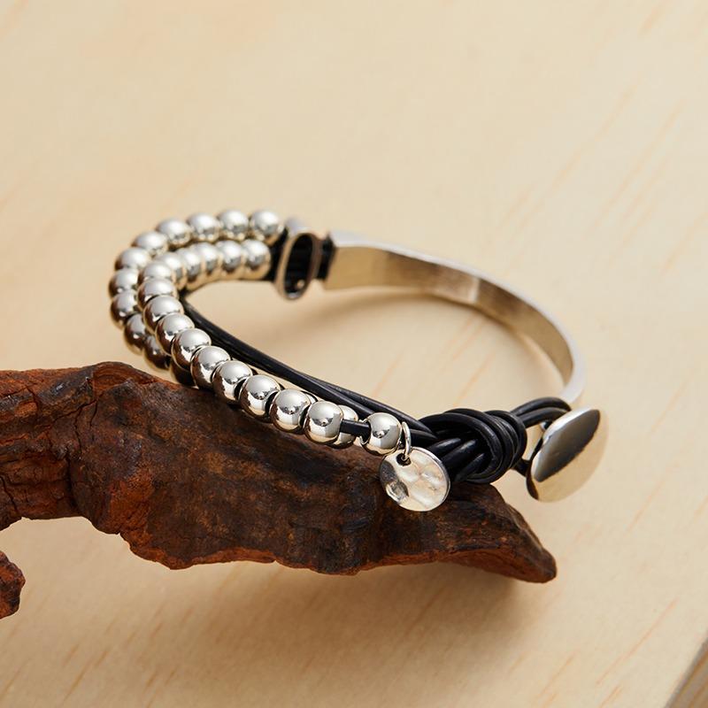 Bohemian Beaded Leather Strap Double Bracelet Women's Hip Hop Personalized Creative Zircon Party Gift Accessories