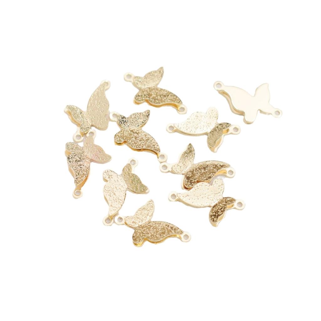 10pcs 18K Gold-Packed Color-Preserving Three-Dimensional Butterfly Double-Ring Pendant, Single-Hanging Diy Handmade,, Bracelet Accessories.