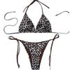 European & American Cross-Border Leopard Print Backless Bandage Bikini for Women