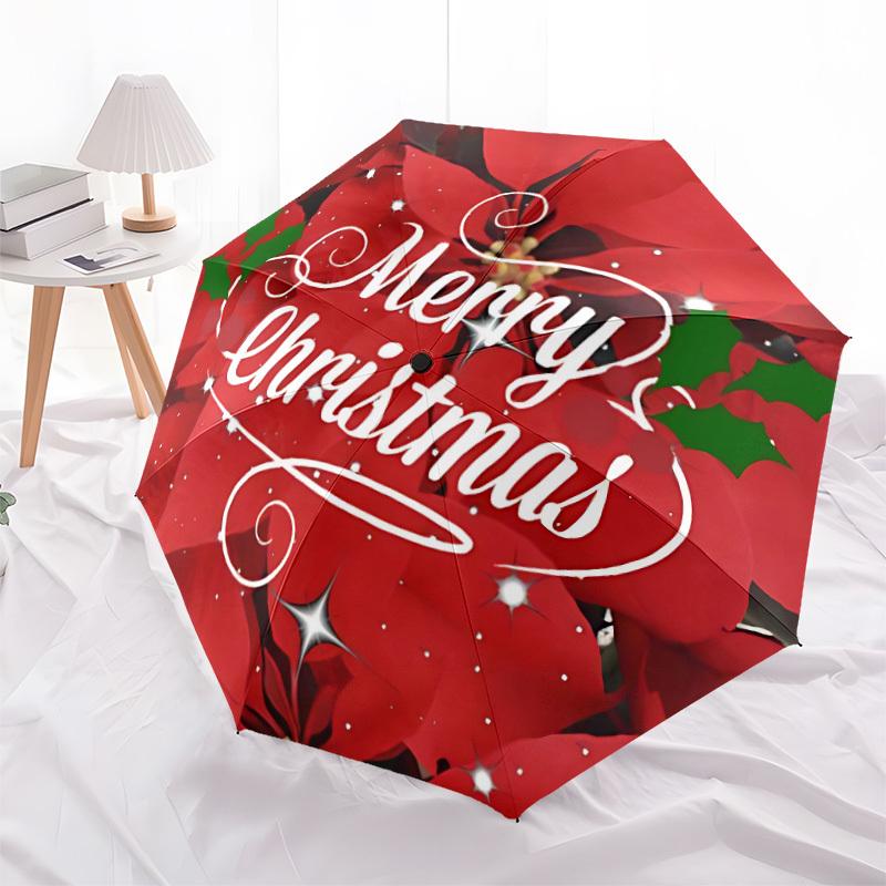 1pc Christmas Poinsettia Automatic Folding Umbrella - 8-Rib Automatic Open/Close, Large Canopy Birthday Festival Gift Yy251217105