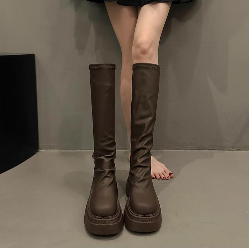 Autumn Winter Slim Women Knee High Boots Female Platform Thick Bottom Long Booties