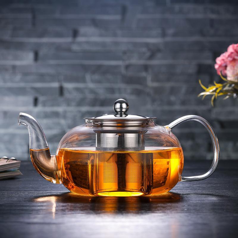 High Borosilicate Heat-Resistant Glass Teapot with Stainless Steel Filter for Home Tea Brewing