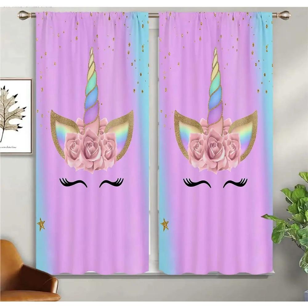 Cartoon Unicorn Curtains Rainbow Horse Curtains 2 Panels Kids Room Boys Girls Bedroom Living Room Den Study Room Decor Curtains