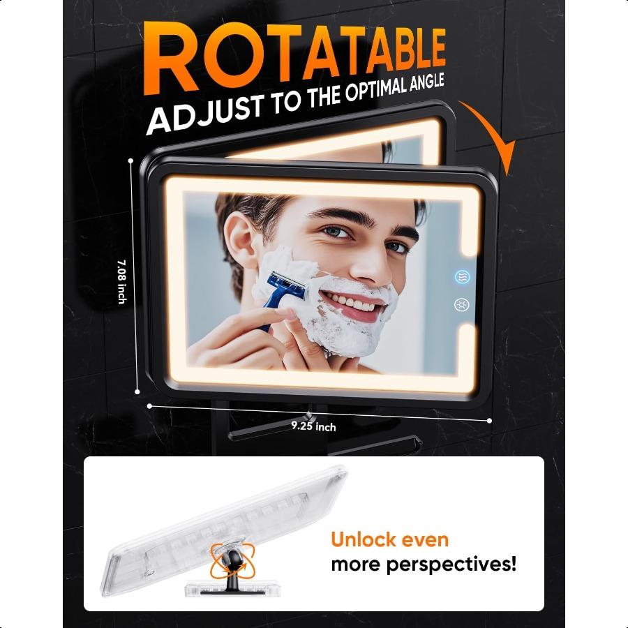 

Зеркало для душа с подогревом Fogl для бритья 2025 Новое 3 цвета Ступенчатые диммируемые огни Зеркало для душа против запотевания Зеркало без запотевания для бритья United States