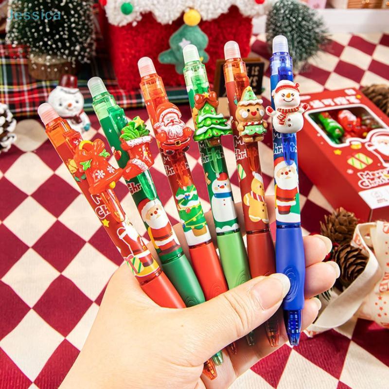 6Pcs Christmas-themed Acrylic Erasable Gel Pen Quick-Drying Writing Smooth Blue Ink Neutral Pens Student Stationery Gift