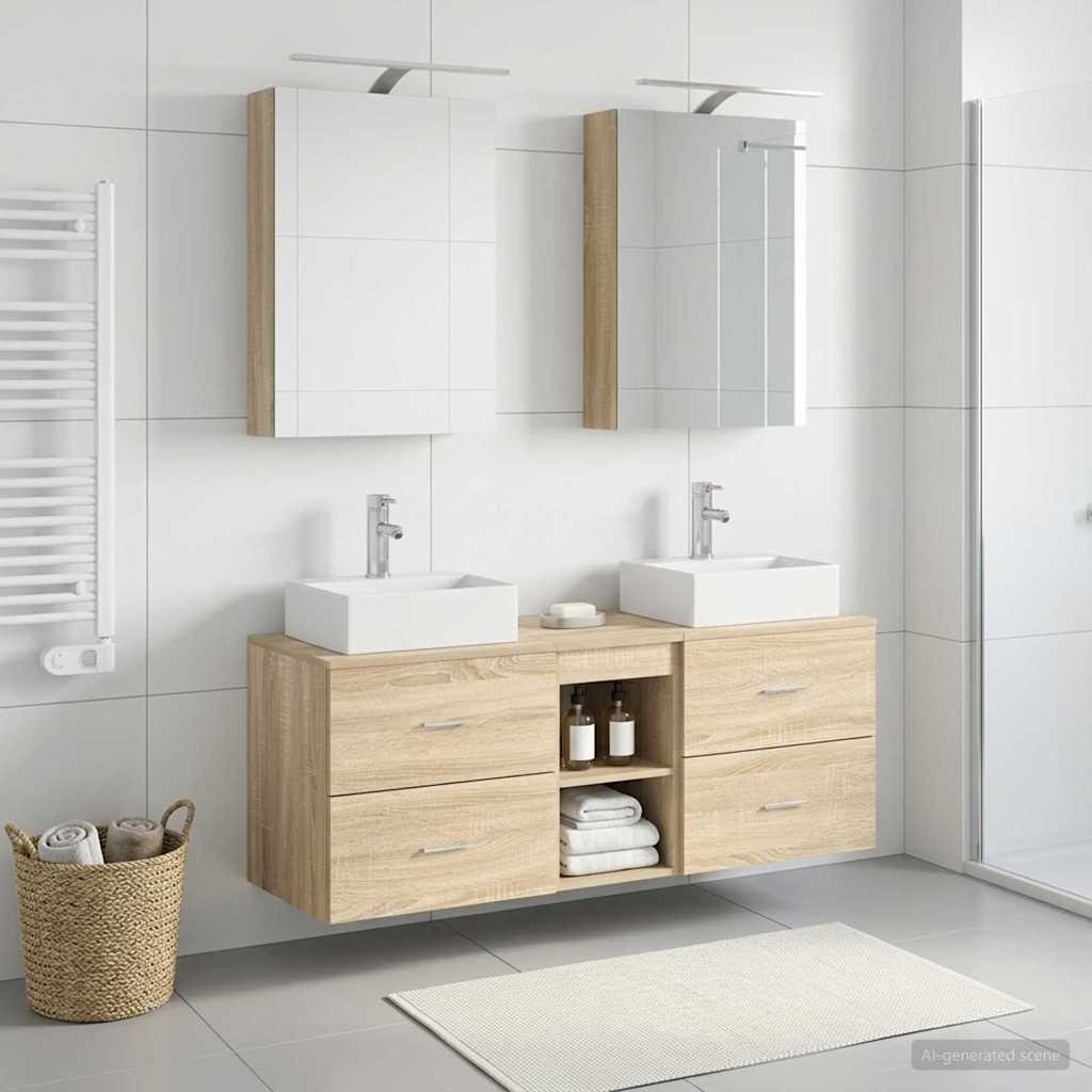 5 Piece Bathroom Furniture Set Sonoma Oak Engineered Wood and Glass