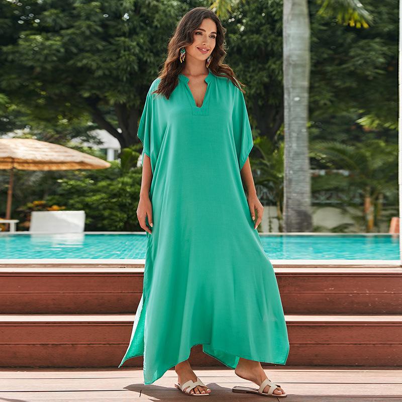 Women's Plus Size Solid Color Rayon Resort Dress & Beach Cover-Up