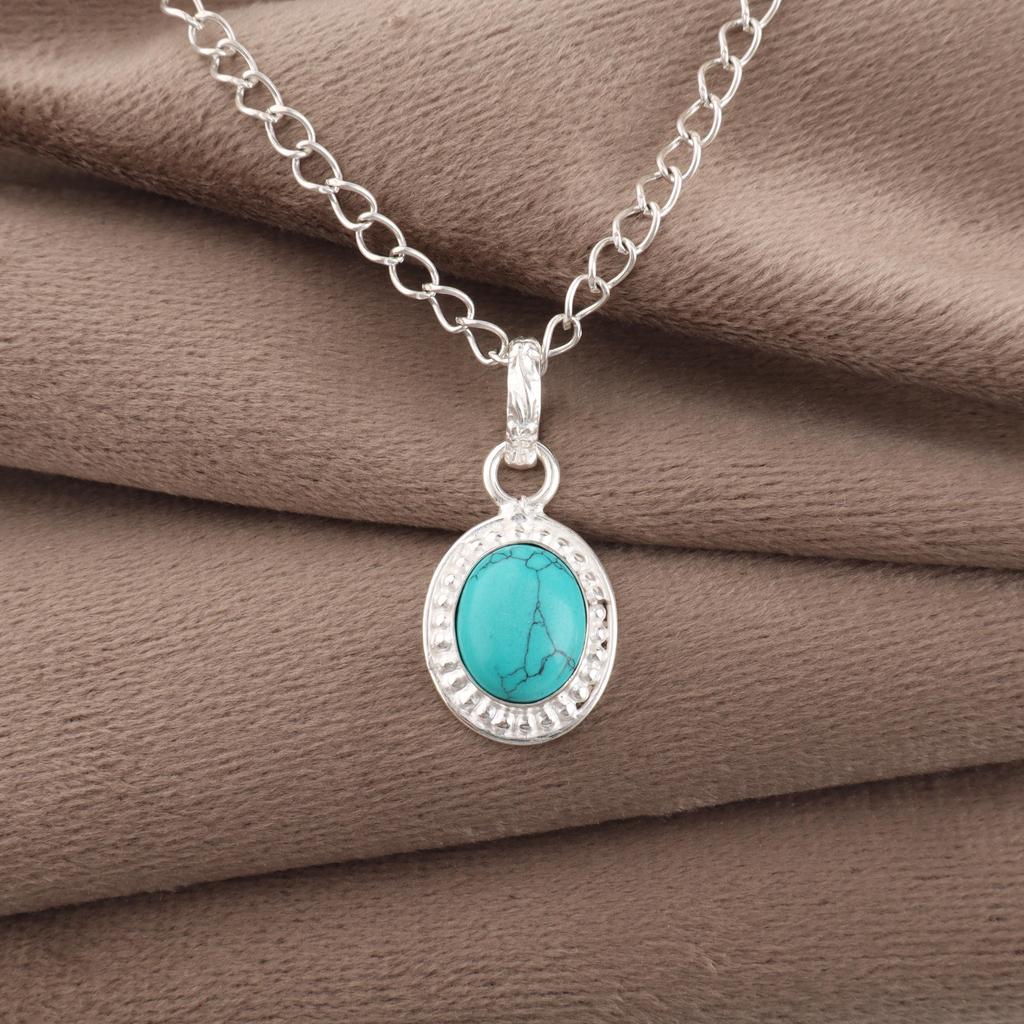 Magnesite Turquoise Gemstone Jewelry, Handmade 925 Solid Sterling Silver Jewelry, Gorgeous Silver Jewelry Pendant For Gift