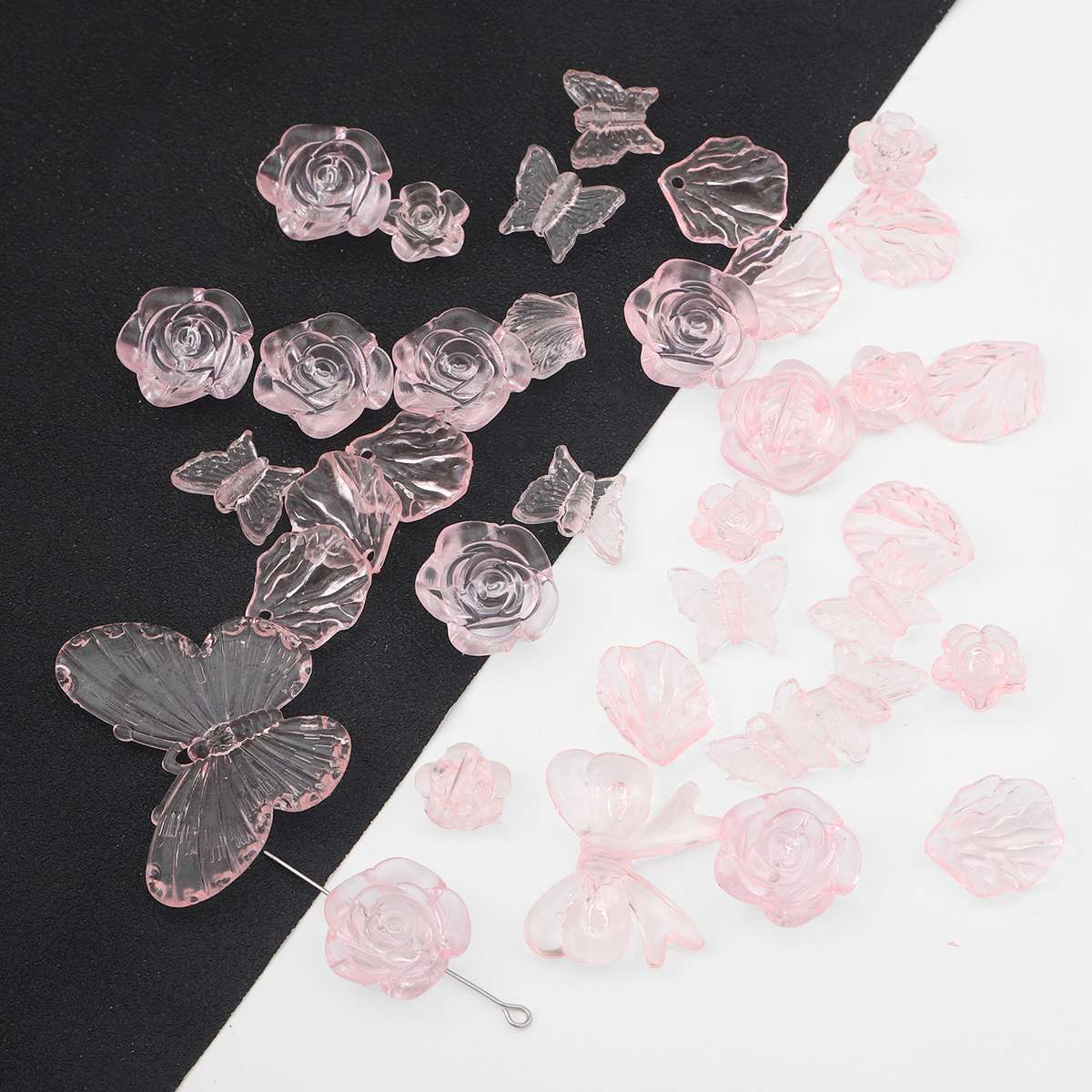 

30 г/пакет красочные акриловые бусины-разделители прозрачный градиентный кулон розы цветы бабочки бусины для изготовления ювелирных изделий DIY аксессуары для ожерелья 12-41mm 25-50pcs розовый