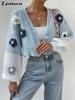 Vintage Knitted Overshirt, Solid Color Floral Element Knit Sweater