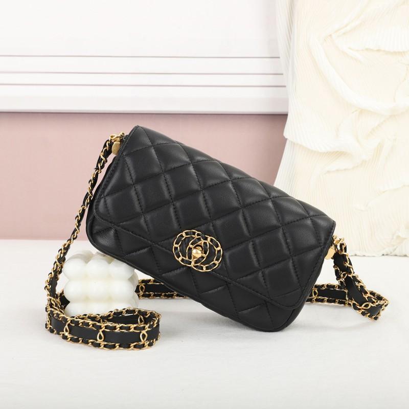 Womens Genuine Leather Crossbody Bag Small Square Quilted Chain Shoulder