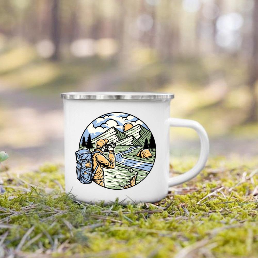 And So The Adventure Begind Printed Mug Campfire Party Beer Coffee Mugs Camping Enamel Cup Mountain Handle Cups Gifts for Camper