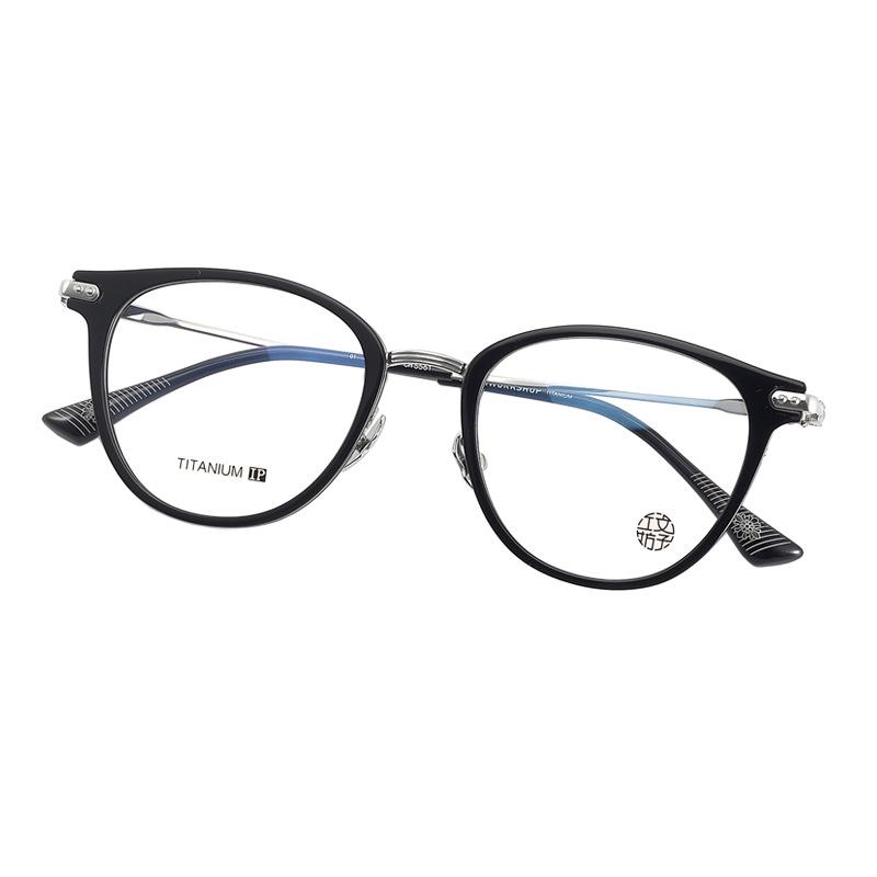 Pure Titanium Unisex Retro Round Glasses Frame with Blue Light Blocking Myopia Lenses for Women and Men