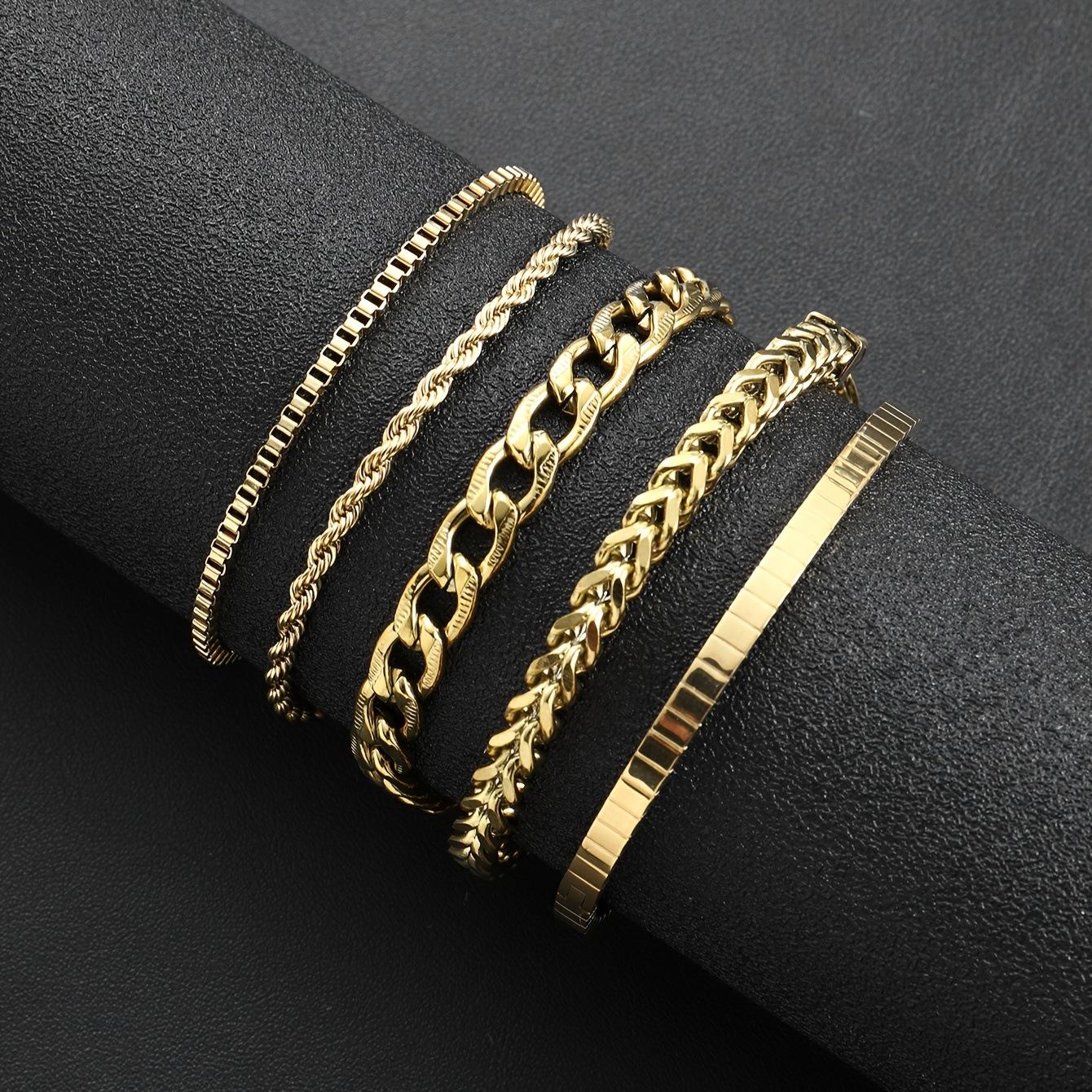 

Новый браслет из нержавеющей стали Плетеная кубинская цепь Минималистичный стиль Хип-хоп Титановая сталь Ювелирные изделия Пятипредметный набор Оптовая фабрика gold Five-piece set