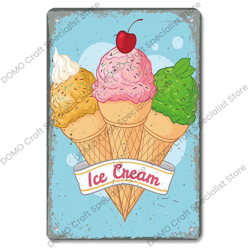Summer Dessert Poster Vintage Metal Sign Ice Cream Cone Charlotte Metal Tin Plate Wall Decor for Cafe Shop Kitchen Living Room