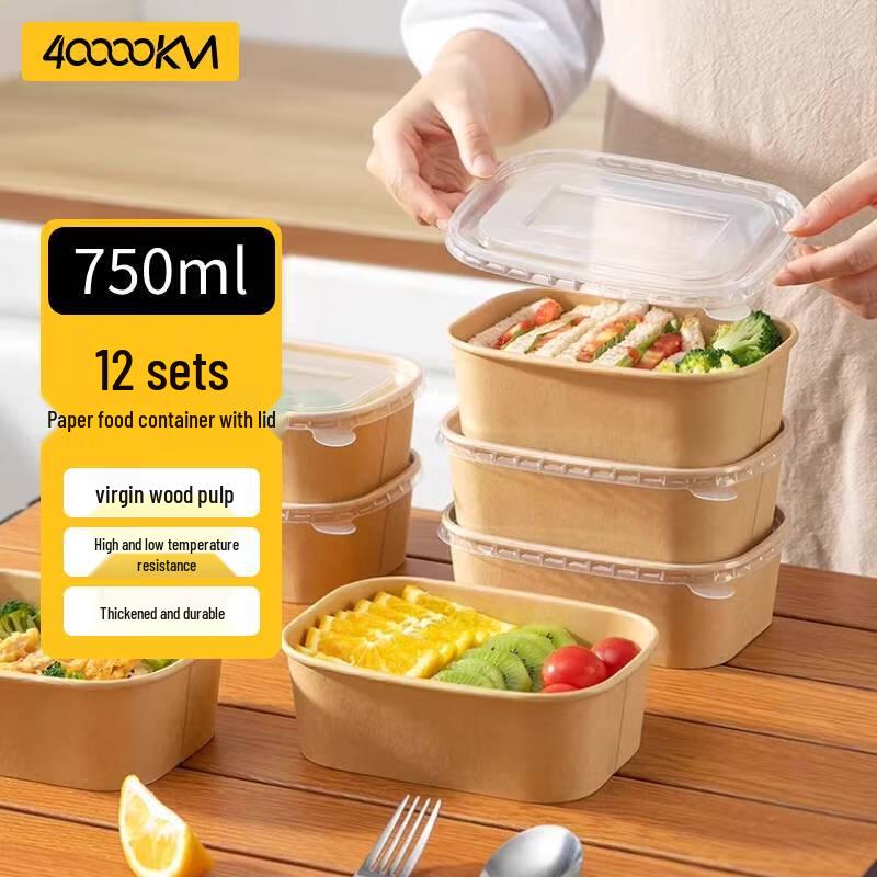 750ml Rectangular Disposable Pulp Meal Boxes with Lids, 12-Pack