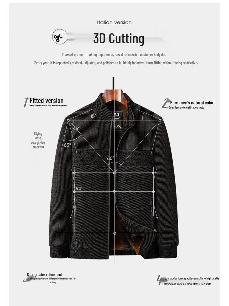 2025 Men's Plus Velvet Thickened Wool Coat - Autumn/Winter Style for Middle-aged and Elderly