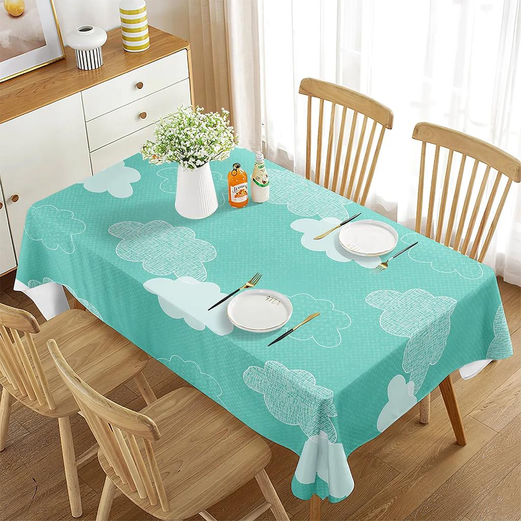 Cartoon White Cloud Rainbow Pattern Tablecloth Cute Cloud Rectangular Table Cover for Party Living Room Dining Room Decoration