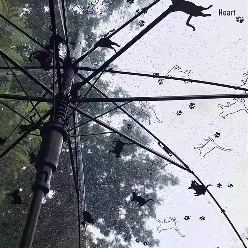 Japanese-Style Cute Black Kitten Umbrella: Fully Automatic, Large, Transparent, Reinforced Long Handle