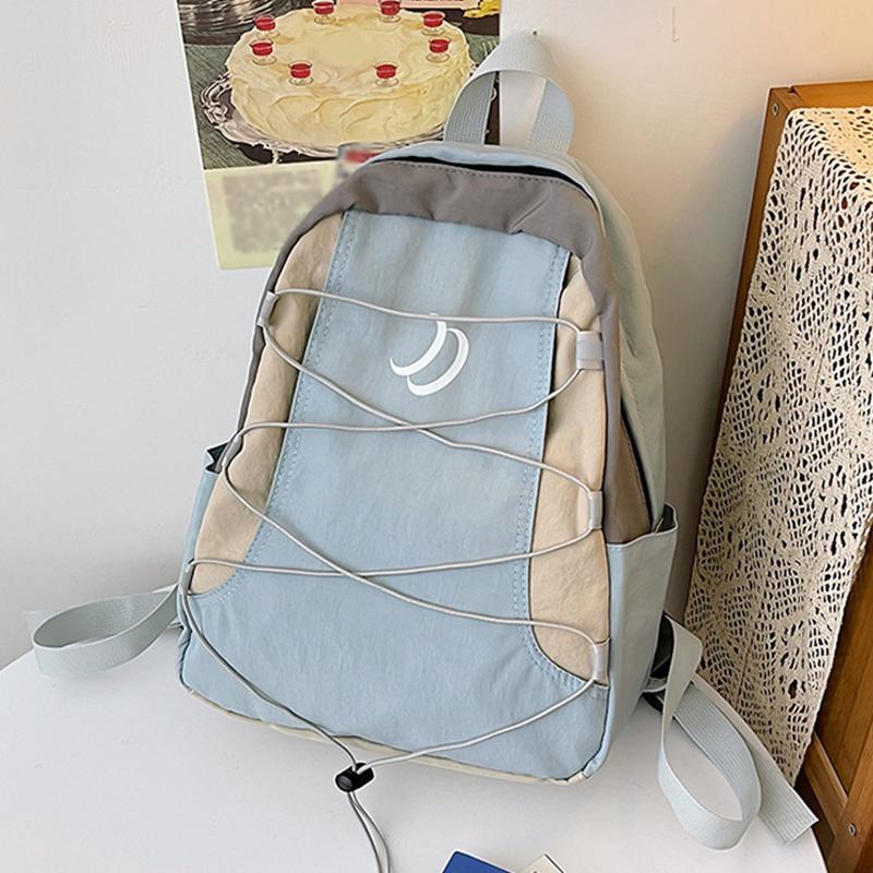 SCIONE New Fashion Backpack Japanese Style Stitching Contrast Drawstring Backpack Lightweight Sports Outdoor Travel Bag Student Schoolbag