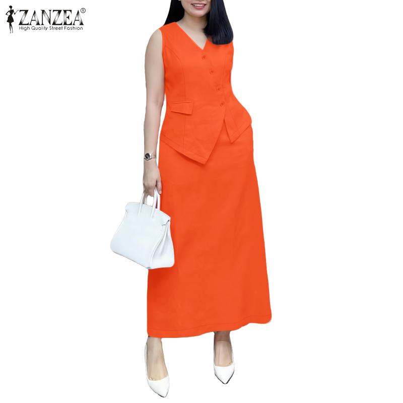 ZANZEA Women Sleeveless Vest Tops and Skirts Summer Two Piece Suit Sets