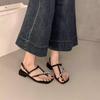 Coarse heel temperament silver rhinestone sandals fairy shoes 2025 new summer French with skirt cover toe Roman shoes