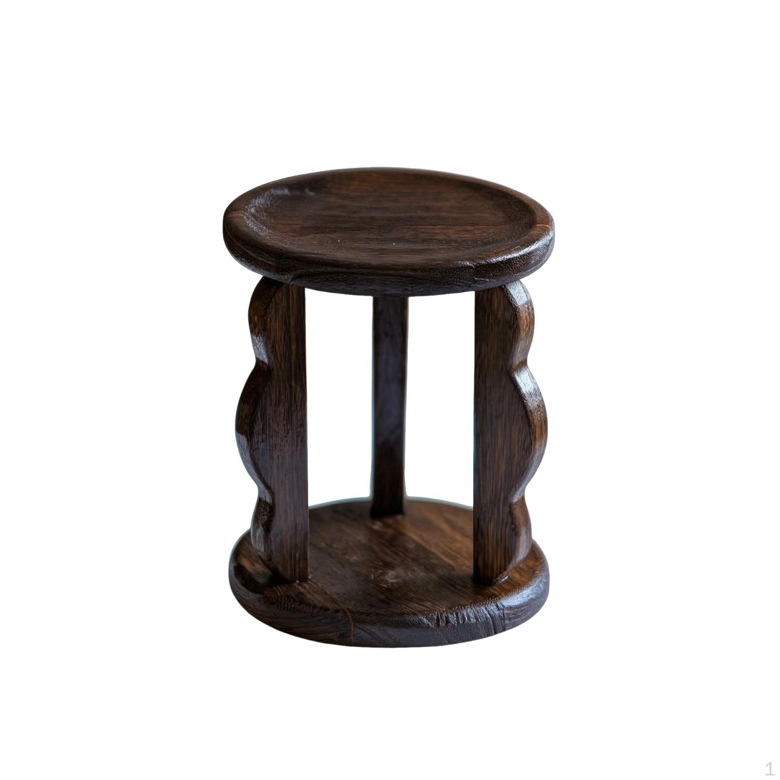 Display Stand with Round Base Rustic Tiered Handcrafted Wood Riser for Tea Lovers,