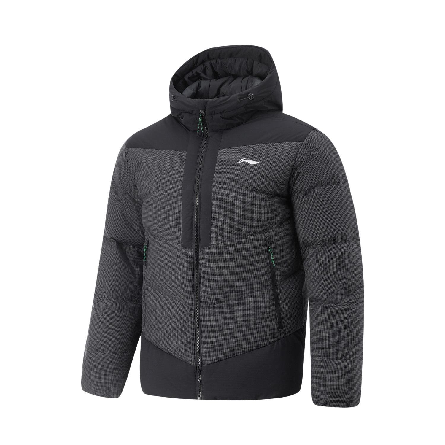 

Lining Серия Фитнес Спортивная Повседневная Минималистичная Цветной Блок Пуховик с Капюшоном Мужская Верхняя Одежда Черный AYMU077-1