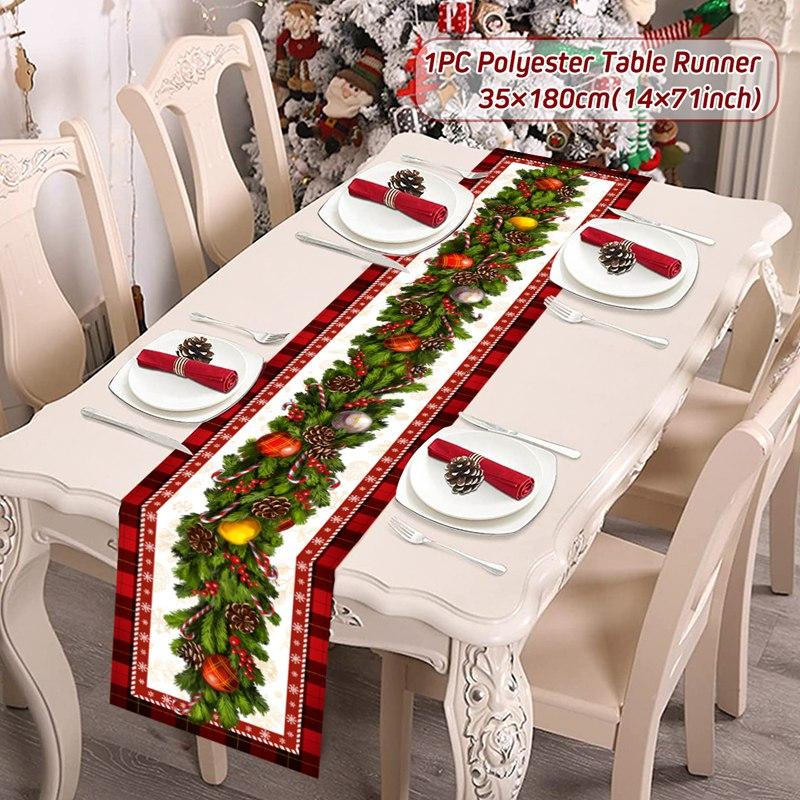 

Safflower Pine Leaves Christmas Table Runner Xmas Table Flag Cover Navidad Natal Gifts Christmas Decor New Year 2025 Tablecloth