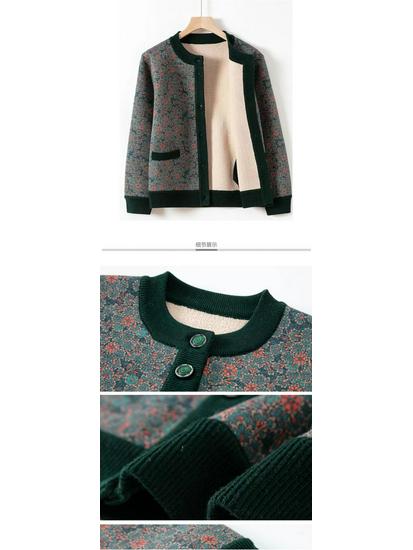 Fleece-Lined Printed Cardigan: Warm Autumn/Winter Style for Middle-Aged & Elderly Women